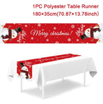 table noel chemin blanc motif flocon renne decoration festive polyester