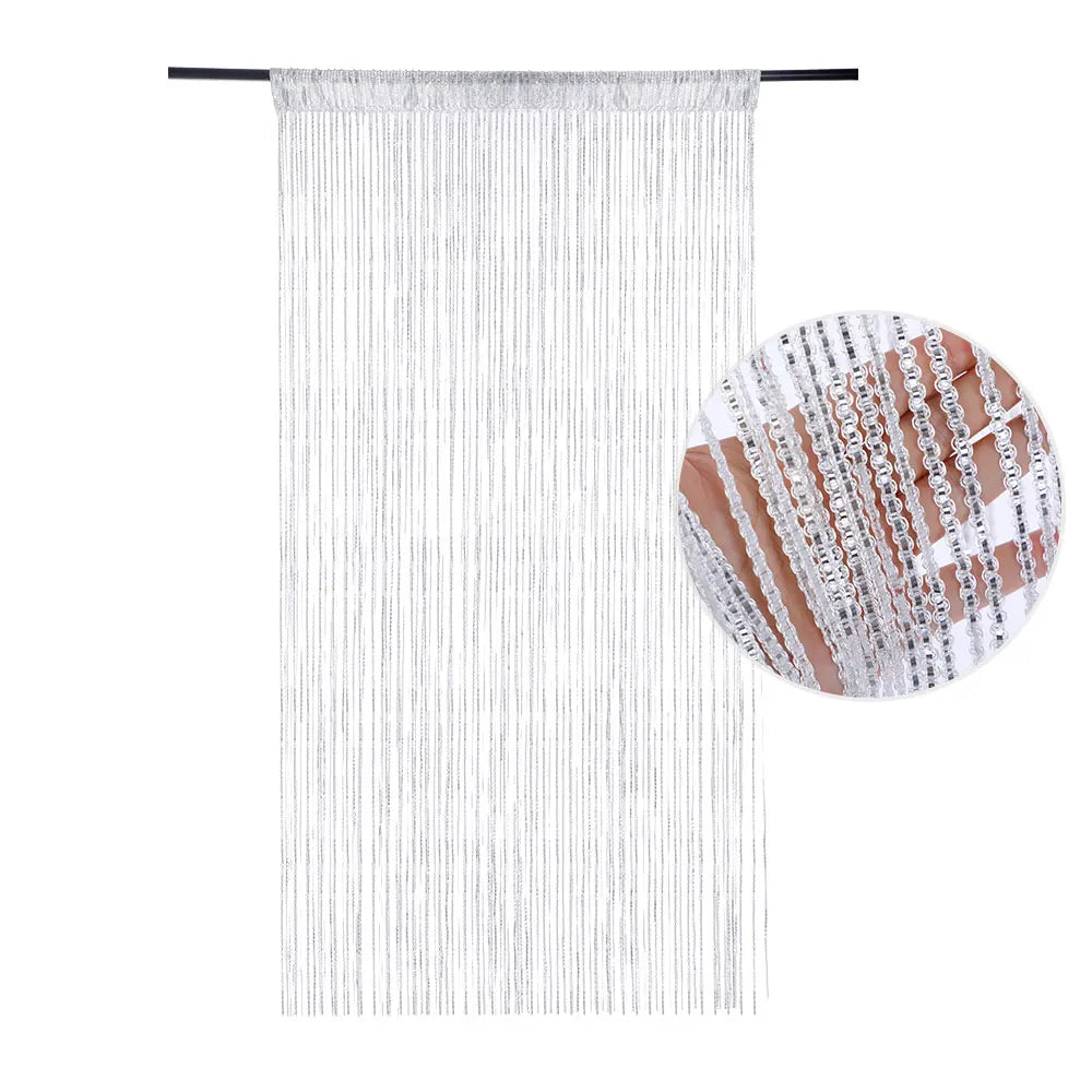 rideau frange brillante polyester moderne festif argenté bleu orange blanc noir barre suspension chambre