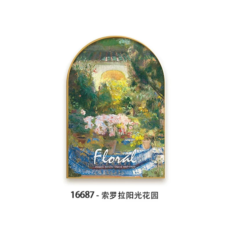tableau impressionniste paysage floral peinture huile marron vert rose bleu jaune blanc 40 60cm