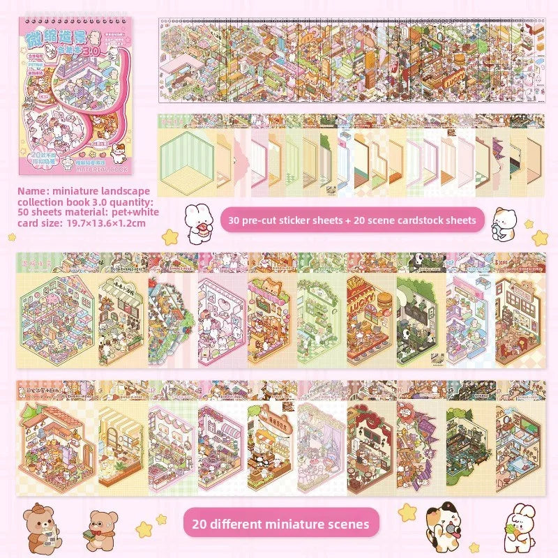 sticker book miniature scenes spiral binding colorful animal stickers creative journal supplies kawaii numbered