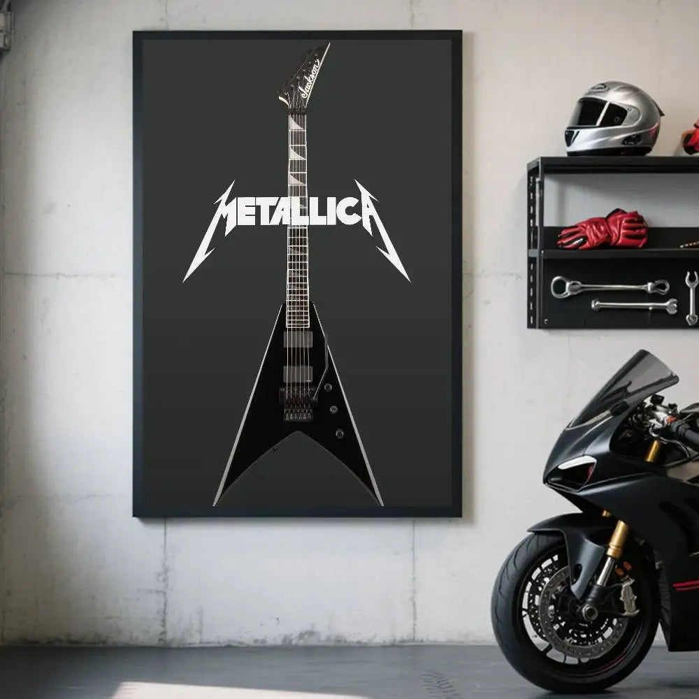 affiche autocollante metallica logo rock graphique cadre noir rouge blanc chambre