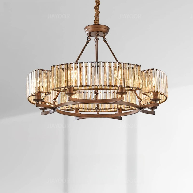 lustre moderne suspension bronze doré ampoules e14 chaines transparentes verticales 105 55cm