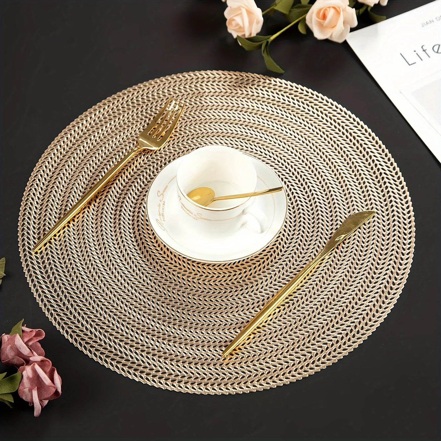 Set de table rond PVC relief or motif blé