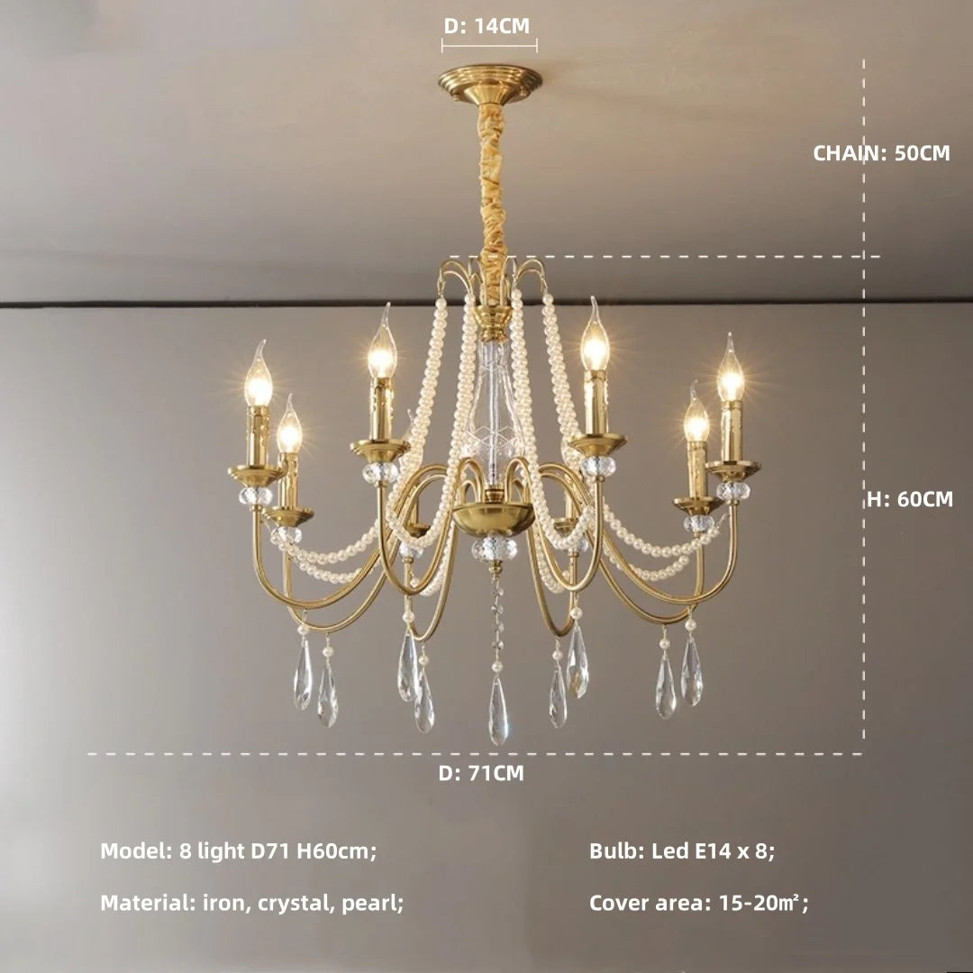lustre doré cristal classique suspension ampoules led pendeloques semiopaque salle reception