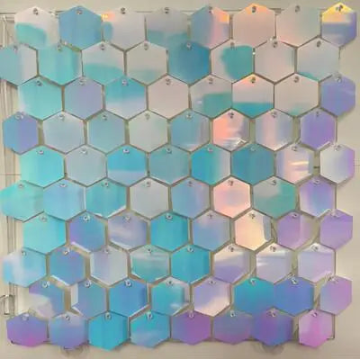 panneau décoration murale hexagonal sequins brillant fond fête mariage anniversaire baby shower décor moderne