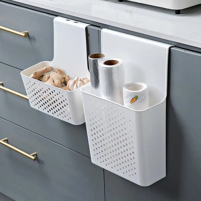 paniers rangement blancs perforés adhésifs modernes organisateurs cuisine outils stockage multifonctionnels