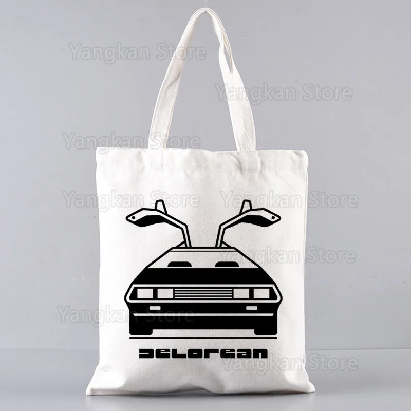 sac main toile blanc imprimé retour vers futur moderne poignées