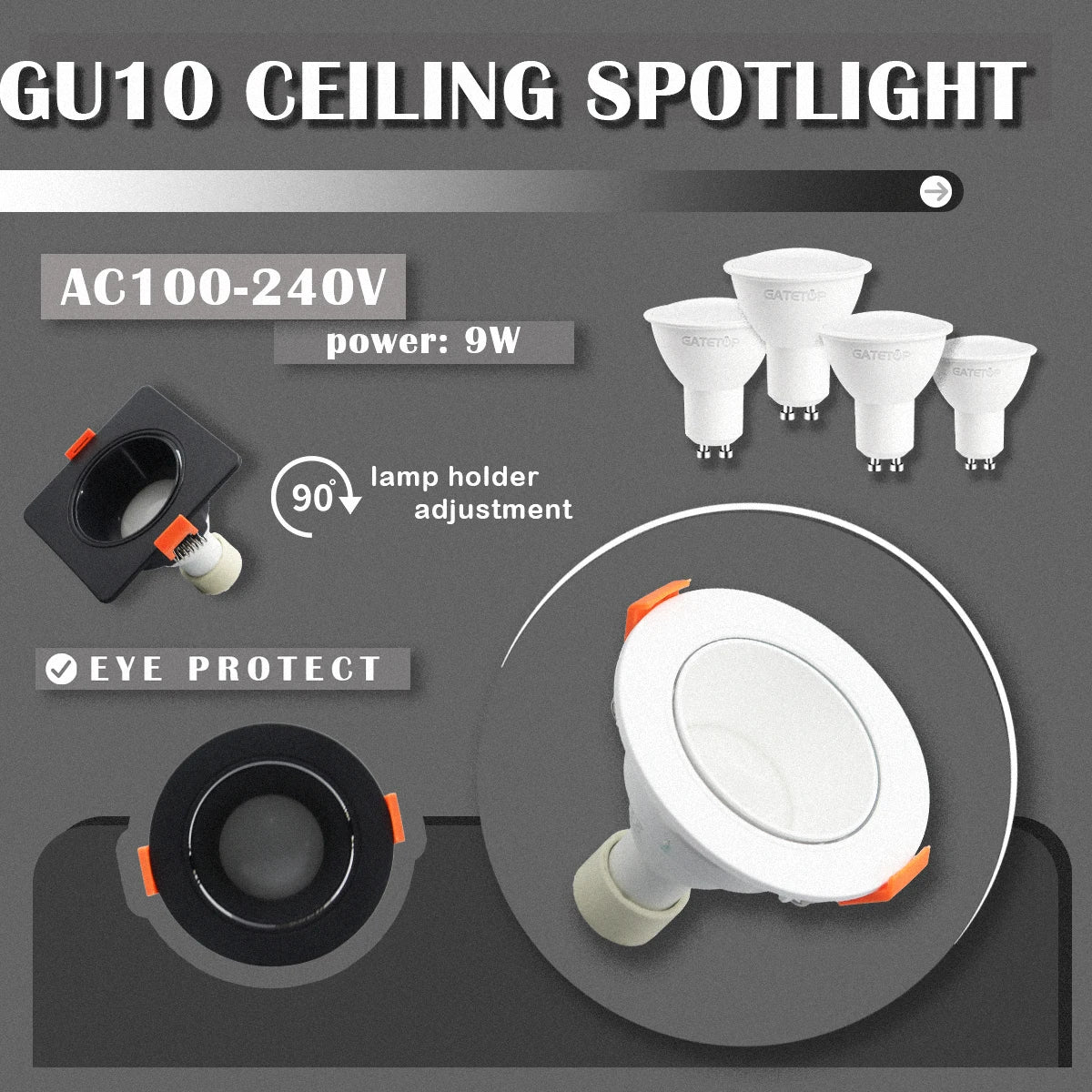 spot led gu10 rotatif moderne blanc noir support céramique éclairage intérieur