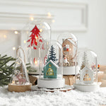 décoration noël miniature maison verre animaux sapin cadeaux lettres noel base plate