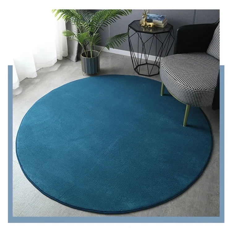 tapis rond bleu uni moderne maison chambre extérieur décoration polypropylène polyester lavage mécanique