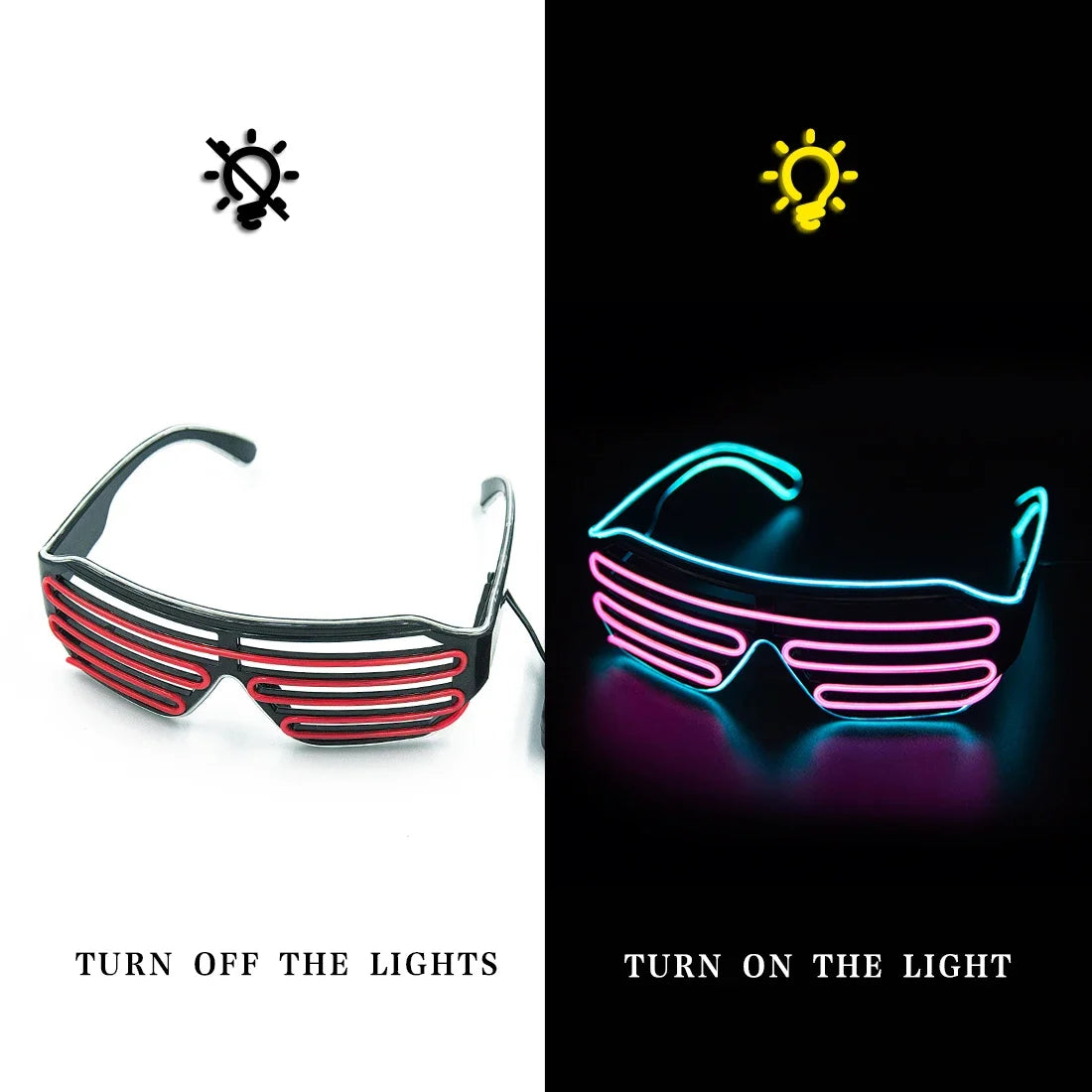 lunettes lumineuses led bleu rose lignes horizontales modernes élastiques événements halloween noël anniversaire