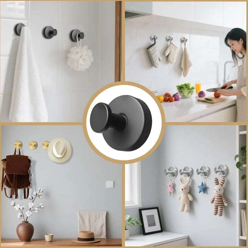 crochet mural adhésif acier inoxydable noir moderne salle bain cuisine support serviettes éponge