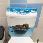 cache siège toilette adhésif oiseaux canard poussins vague eau blanc bleu marron jaune gris