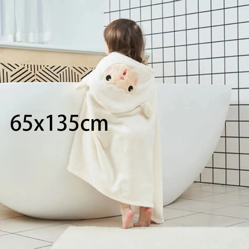 serviette bain enfant brodée dessin animé microfibre rose clair douce confortable