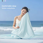 couverture climatisation bleu clair fine été respirante polyester lisse double face moderne refroidissement