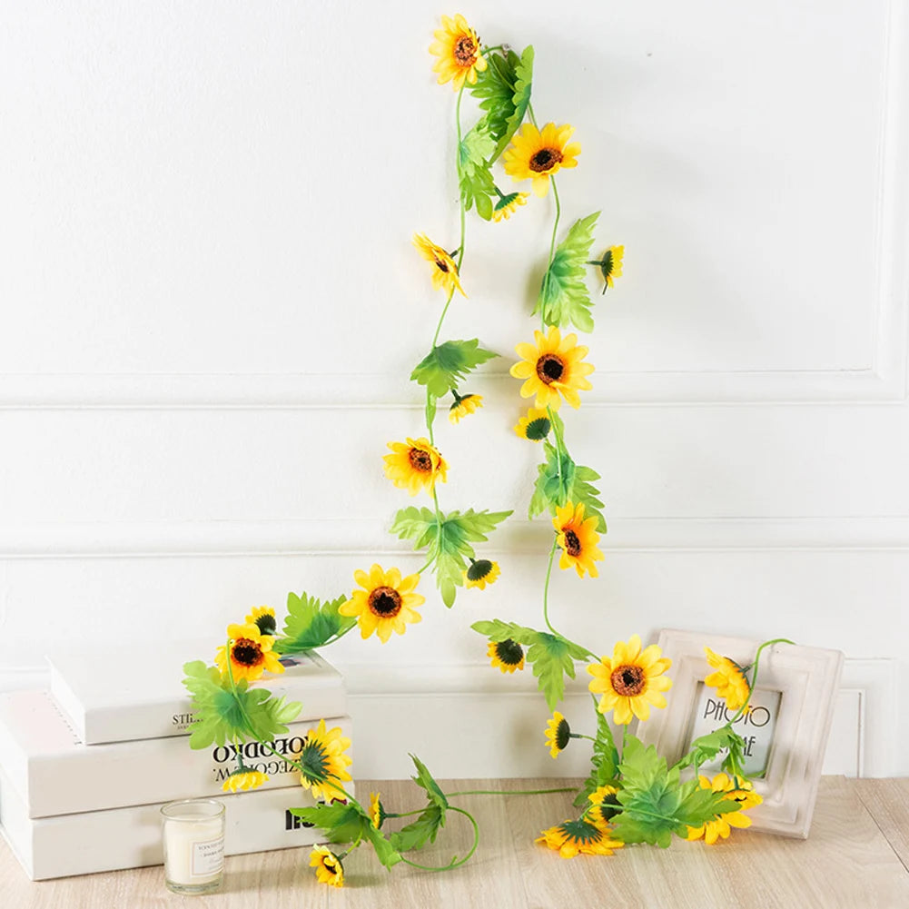 guirlande tournesol artificielle fleurs jaunes vertes intérieur décoration bohème champêtre