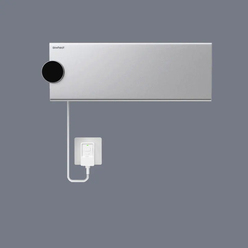 radiateur électrique moderne adhésif gris métallisé serviette blanche serviette motif géométrique 480mm large 158mm