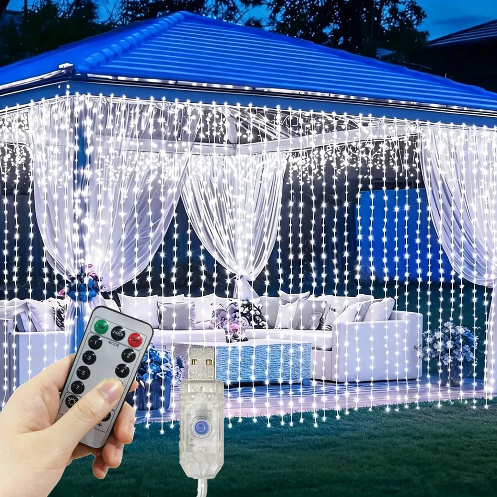 rideau lumineux led blanc décoration chambre mariage fête télécommande usb 3x3m 300 leds