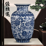 vase céramique bleu blanc motifs floraux chinois 22cm 24cm salon chambre