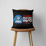 coussin décoratif moderne bleu marine blanc orange logo xray zip 45x45cm