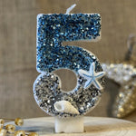 décoration gâteau sirène océan bougie chiffre paillettes étoiles mer coquillage thème marin blanc bleu
