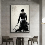 toile d'art samouraï noir blanc contemporain clips décoration intérieure affiche photo murale sans cadre