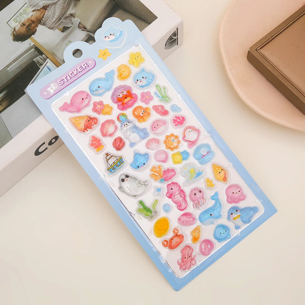 sticker 3d animaux mignons cartoon violet bleu rose vert clip
