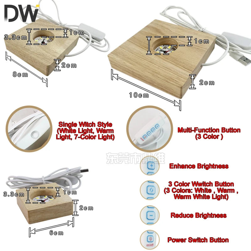 horloge table bois naturel moderne câble usb couleurs interrupteur luminosité réglable blanc chaud minimaliste