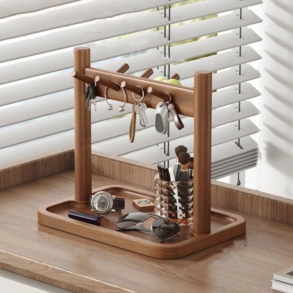 support rangement multifonctionnel bois naturel moderne porte bijoux cosmétiques marron clair sans fixation visible