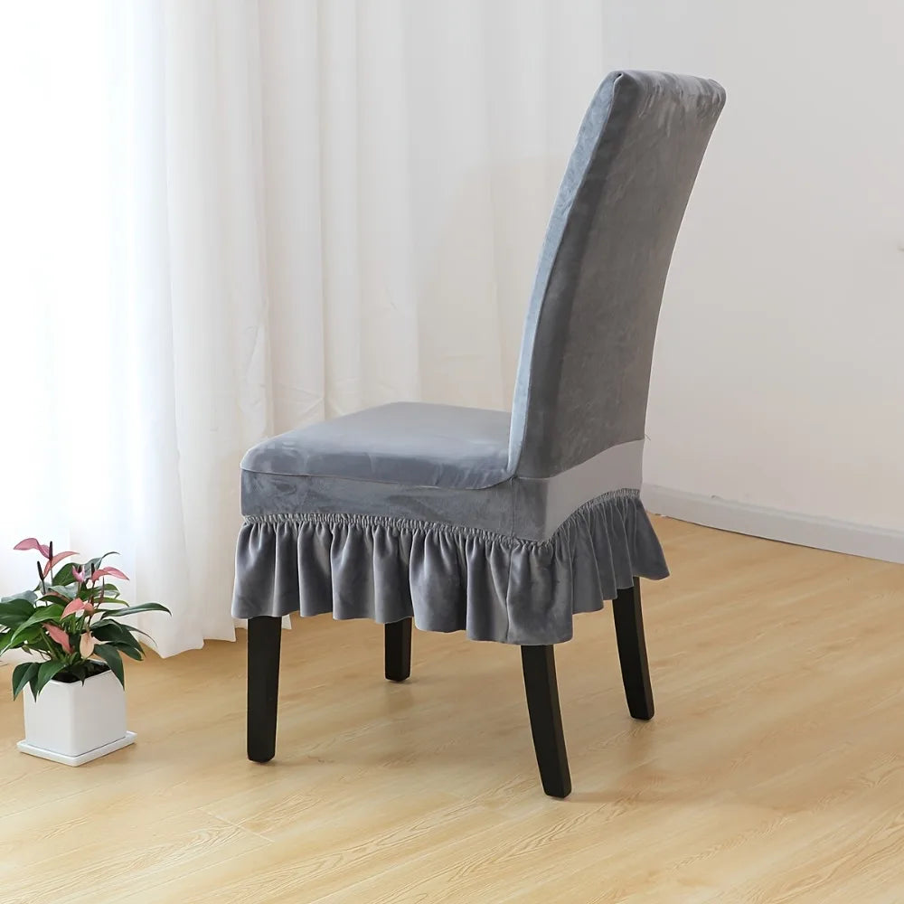 Housse chaise velours coton polyester noir gris classique anti poussière mariage banquete