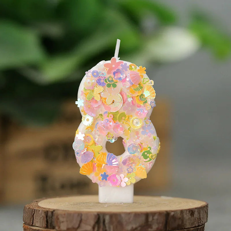 bougies décoratives chiffres fleurs paillettes anniversaire mariage multicolore blanc festive tringle fixe
