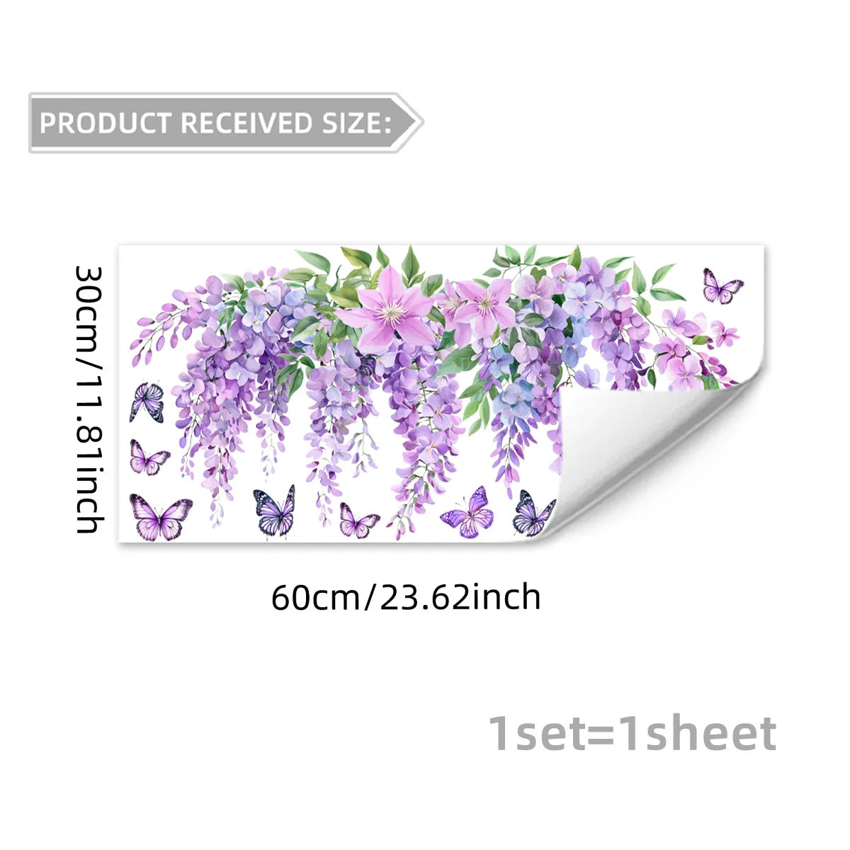 sticker mural fleurs glycine papillons violettes deco chambre fille salon adhésif art floral