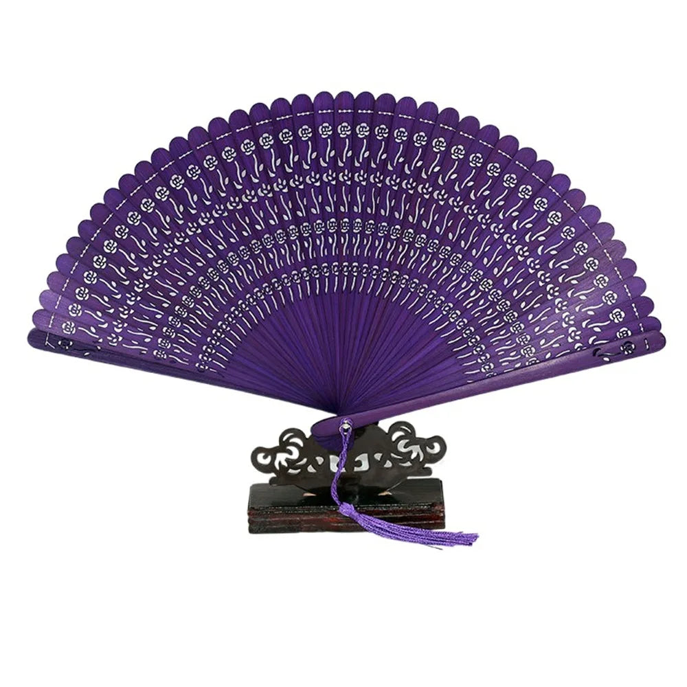 éventails pliants traditionnels motifs floraux rouge bleu violet noir vert marron étuis rangement clips