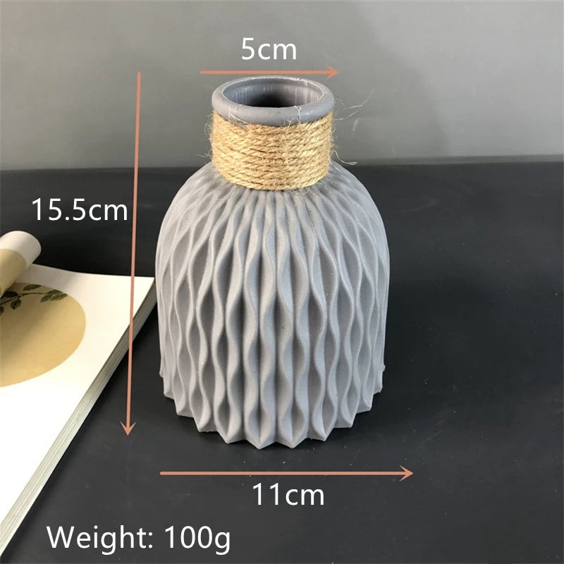 vase décoratif moderne rose fleurs artificielles corde tressée ondulé minimaliste