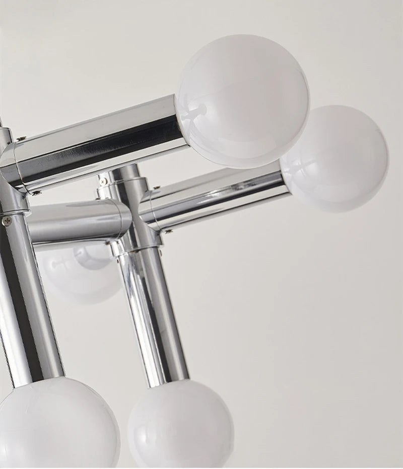 Suspension lumineuse moderne sphères translucides chrome blanc 13 têtes LED