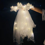 voile mariage lumineux blanc plumes élégant festif clips tulle lumière led 24h bridal shower