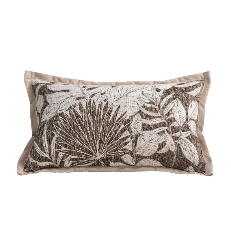 coussin housse jacquard végétal moderne beige gris blanc tissage opacité fixations ornementaux maison decoration