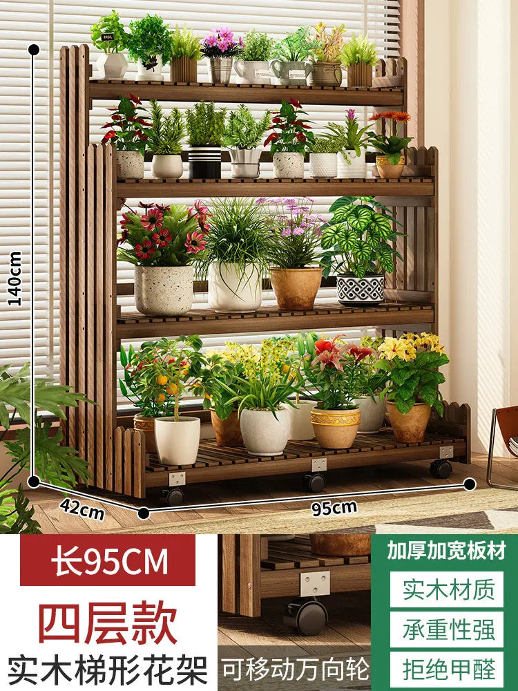 étagère bois moderne plantes intérieur extérieur balcon roulettes 110cm 140cm 42cm multiples niveaux contemporain