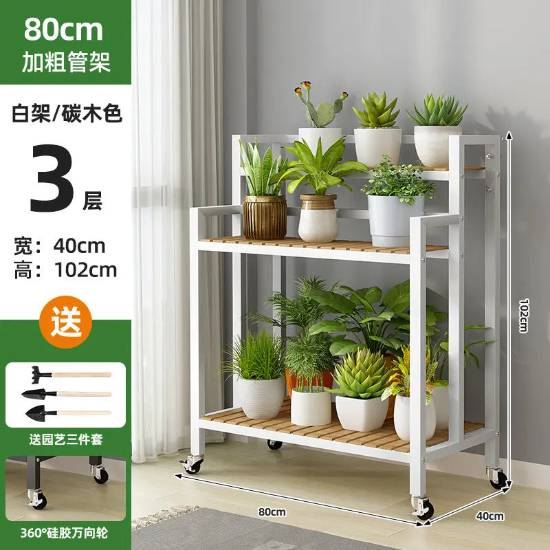 étagère plantes bois métal roulettes meuble jardin intérieur blanc moderne