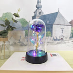 rose artificielle verre transparent led bleu doré décoration intérieure anniversaire saint valentin préparation mariage