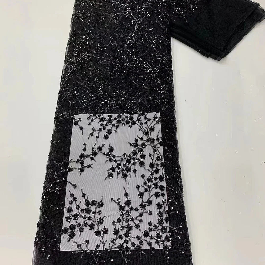 tissu dentelle sequins motifs floraux polyester translucide élégant noir blanc rose vert bleu marine
