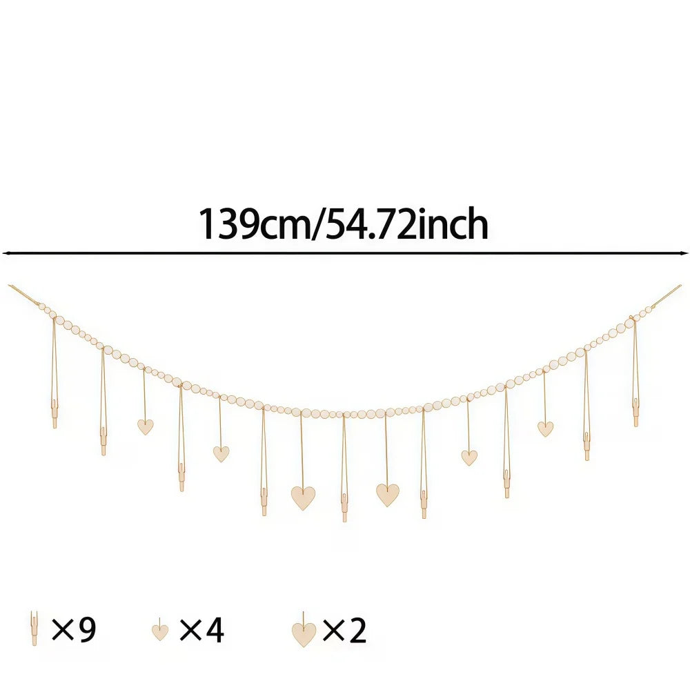 guirlande décorative boho coeurs flèches clips bois naturel doré rustique