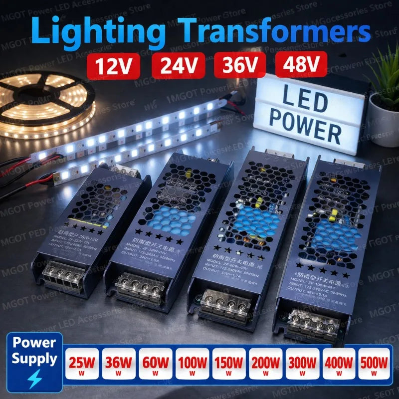 alimentation électrique transformateur led 12v 24v 500w ac dc aluminium éclairage intérieur domestique
