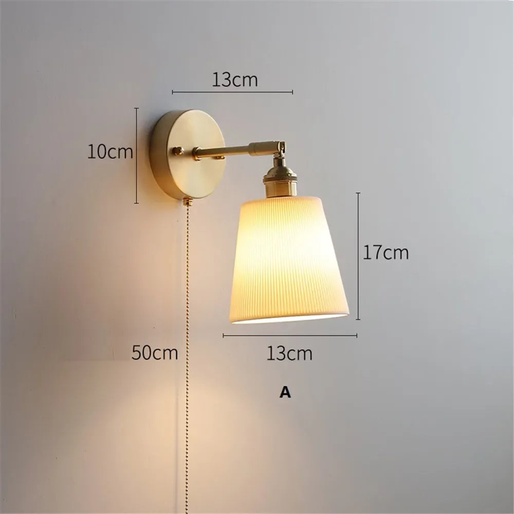 lampe murale moderne or blanc rayures minimaliste japonais interrupteur tirer ampoule led vis fixations