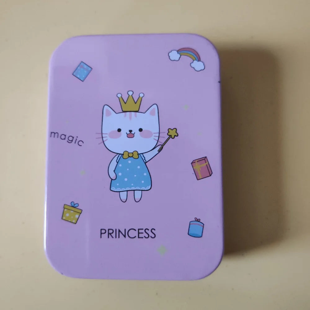 boîtes métalliques réutilisables dessins animés violet rose bleu vert clair pliage personnalisable bijoux pinces
