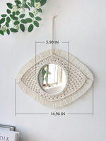 miroir boho blanc macramé franges artisanal crochet peigne protection chambre salon