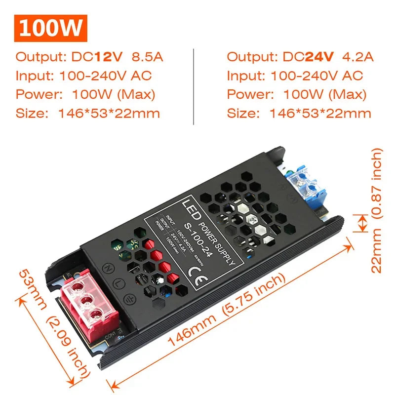 alimentation led 12v 24v 60w 100w 150w 200w 300w 400w noir moderne