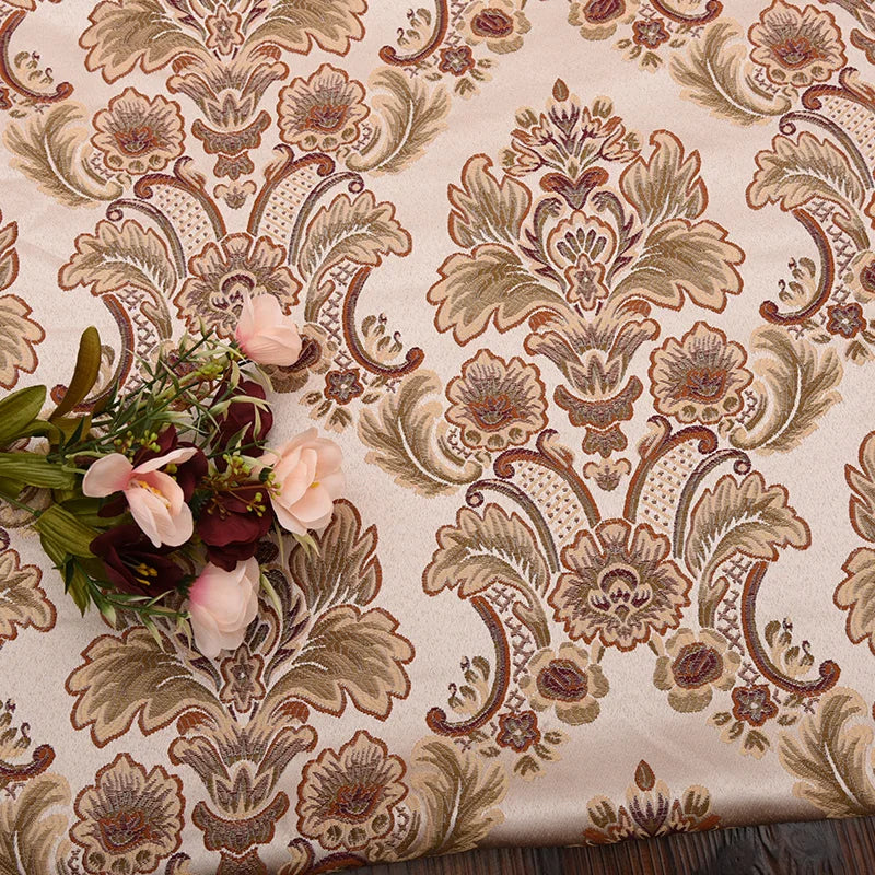 tissu polyester floral brocart beige marron bleu clair classique élégant hautement absorbant opaque mètre