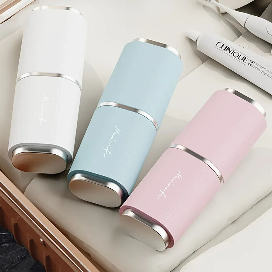pot brosse dents portable blanc rayures vertes moderne rangement brosse dents voyage étui dentifrice