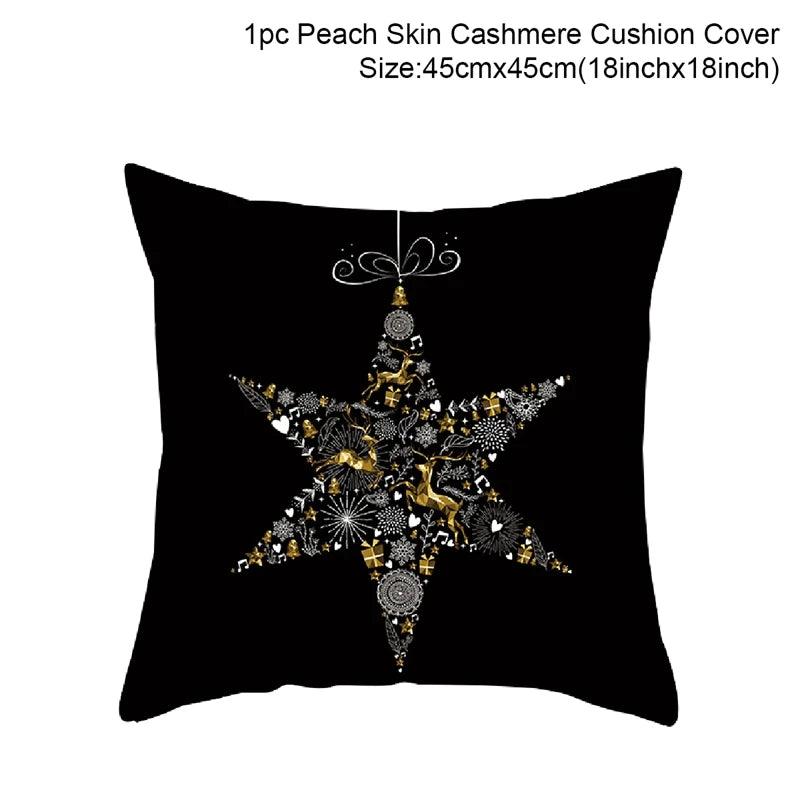 housse coussin noël motifs cerfs flocons étoiles or noir festive decoration fixations